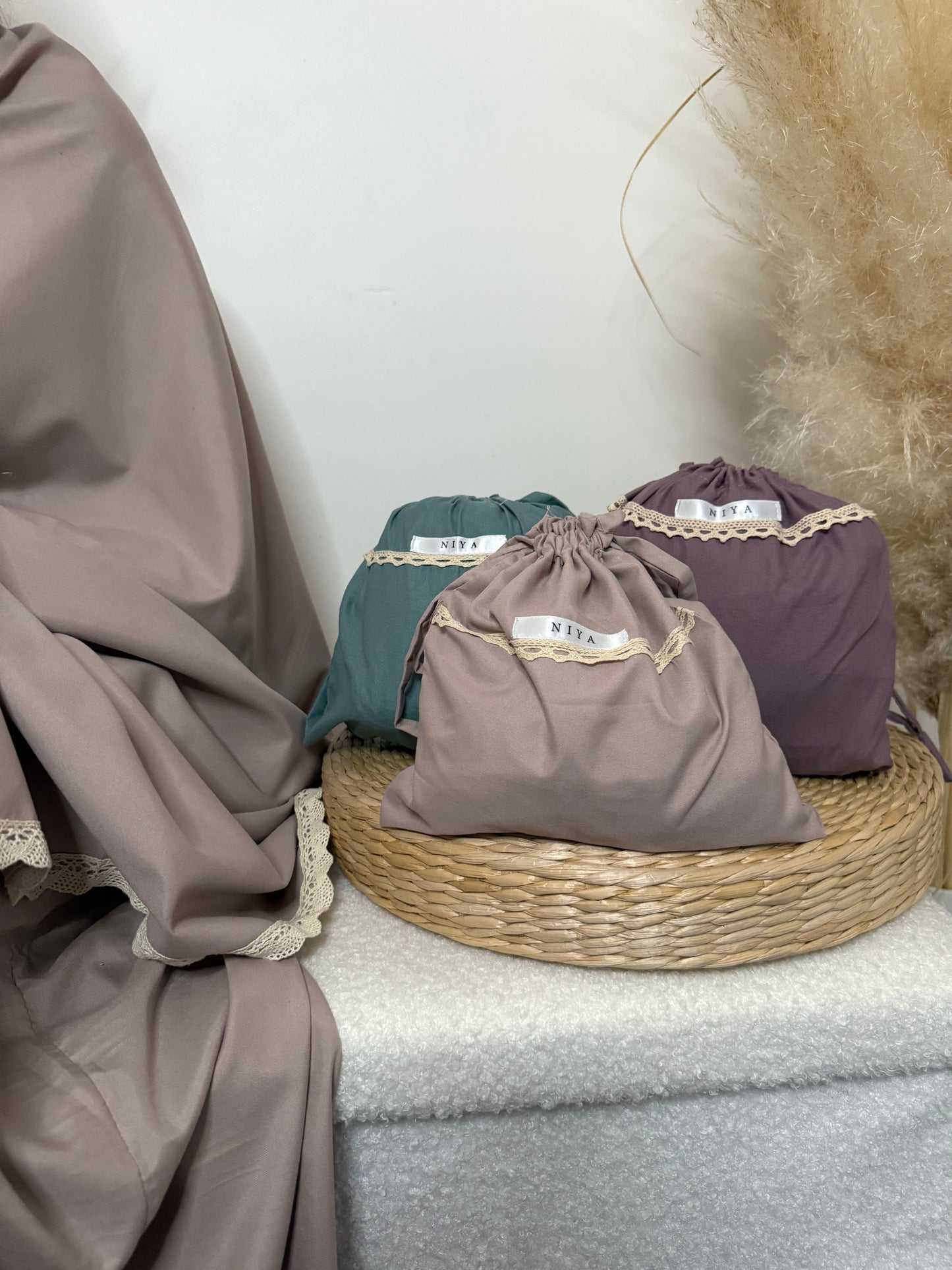 Mukena essentielle coton et ample 3 pièces avec pochon _ Tenue de prière haute de gamme _ NIYA