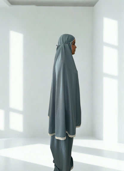 Mukena essentielle vert coton et ample 3 pièces avec pochette _ Tenue de prière haute de gamme _ NIYA