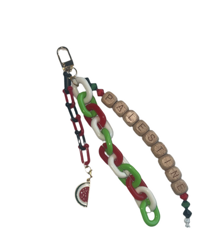porte-clés fait main, style gri-gri , soutien à la Palestine- charms_pastéque_Perle en bois_ mini&g_ NIYA