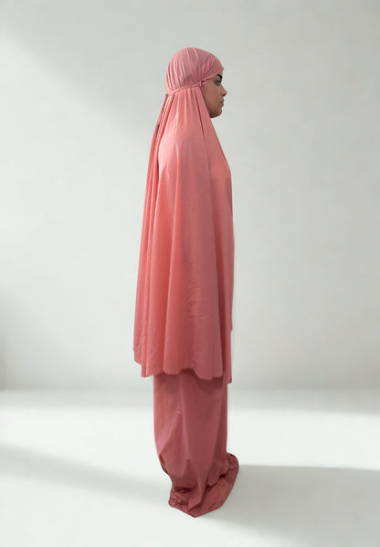 Mukena travel mini  , collection mini&go rose parachute Korean  ample 3 pièces avec mini pochette de rangement _ Tenue de prière haute de gamme _ NIYA